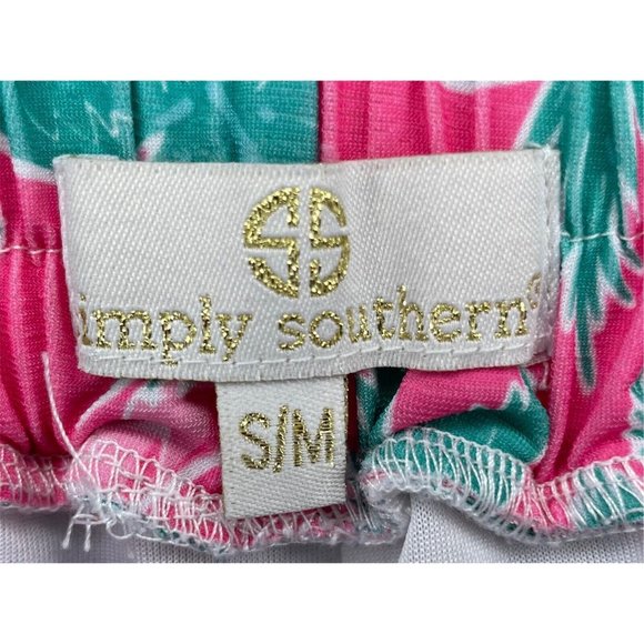 Simply Southern Tassel Palm Tree Printed Pink Green Shorts S/M - Picture 3 of 3